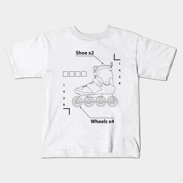 Shoe x2 wheels x4 - White Infographic rollerblade Kids T-Shirt by Whiterai